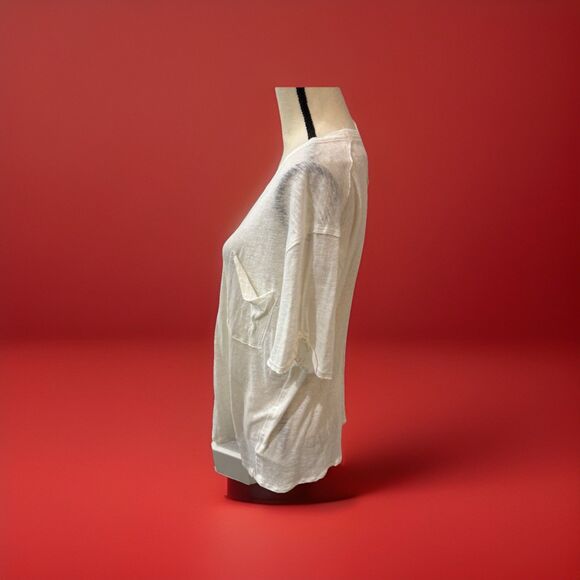 Free People We Are Free All We Need Tee XS NWT Oversized Linen Cotton V Neck - Picture 7 of 11